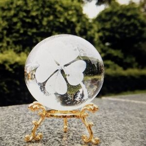 New Miniature 3" Glass Gazing Ball Shamrock Laser Engraved